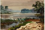 Бректе Янис (1920-1985), Пейзаж с озером, 1966 г., бумага, акварель, 36 x 53 см...